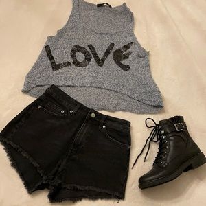 Love sequin thin knit sweater cropped tank top
